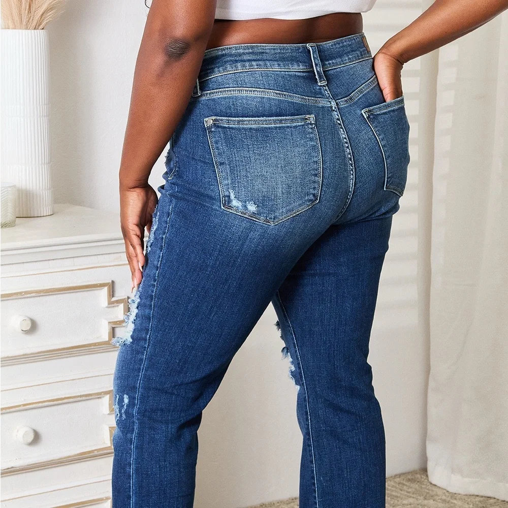 LIMITED TIME ONLY Judy Blue Full Size Mid Rise Hand Sand & Destroy Bootcut Jeans - Picture 4 of 16